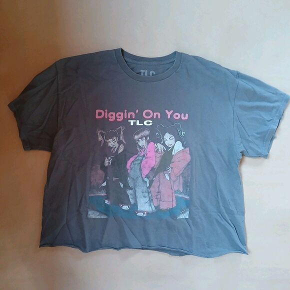 TLC Band Diggin' On You T Shirt XL Gray Cotton Cropped Raw Hem Short Sleeve - Picture 1 of 7